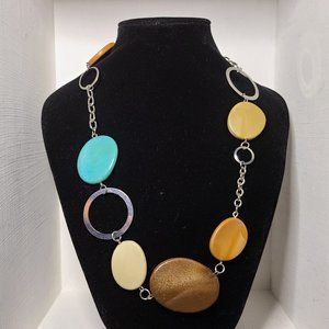 Chunky Beaded Necklace Earth Tones Statement Long Summer Opera Length Blue Brown